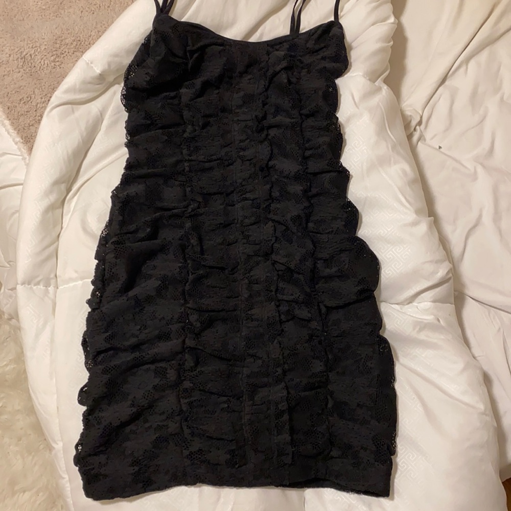 Urban outfitters ruched black lacy dress